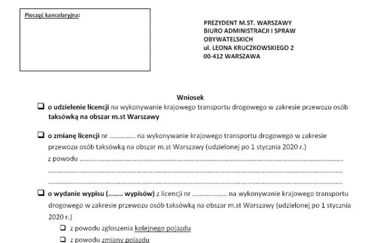 Koszty licencji taxi Warszawa